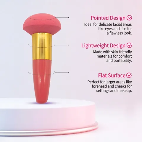 Esponja Maquillaje Cabeza Champiñón Con Mango Látex Forma Paraguas Mezclador Base Uso Seco Húmedo Portátil