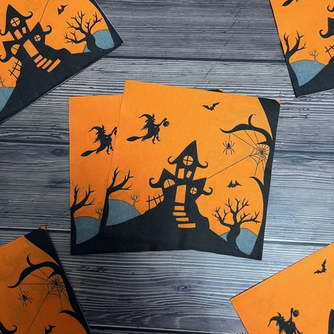 Servilletas Desechables Estampadas Halloween Pulpa De Madera Tema Bruja Castillo Calabaza Calavera Telaraña Decoración Mesa Fiesta