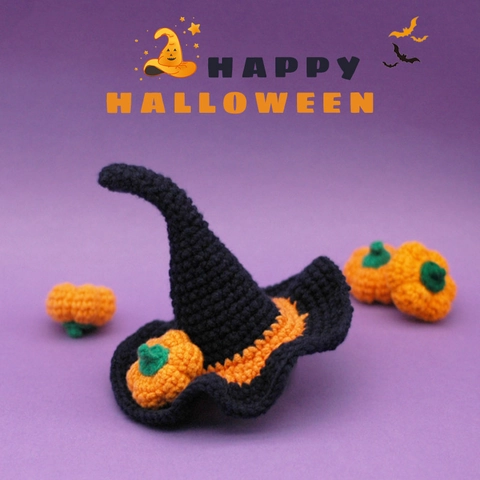 Cappello Da Strega Di Halloween Per Animali Domestici Filato Uncinetto Fatto A Mano Con Zucca Fibbia Regolabile