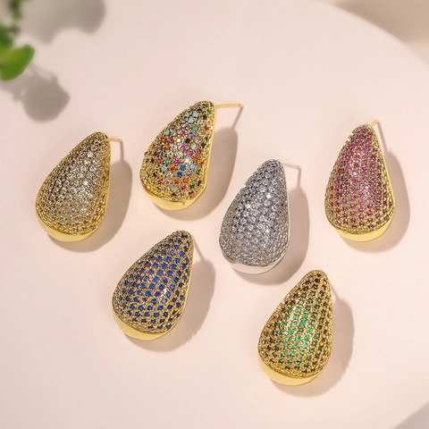 Orecchini A Lobo Goccia Acqua Rame Placcato Oro 18K Zircone Micro Pave Lusso Elegante Chic Gioielli Per Donne Moda