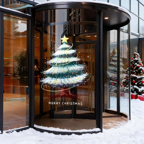 Christmas Tree Window Sticker Static Cling PVC Merry Christmas Star Holiday Glass Door Decoration Removable
