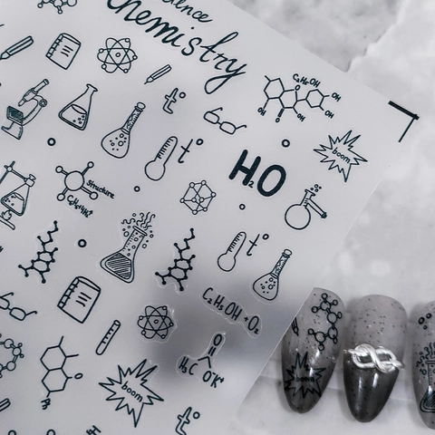 Nail Art Stickers Chemistry Science Theme Self Adhesive Molecular Formula Microscope Beaker Pattern DIY Manicure Decals For Women