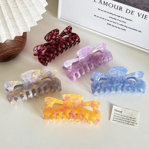 Acetate Große Haarklammern Herzform Hohl Blumen Marmor Muster Shark Clip Elegant Französisch Haarschmuck Damen