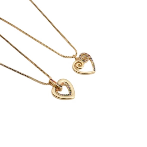 Herz Anhänger Halskette Für Frauen Kupfer Mit Bunten Zirkonia Spiral Design Vergoldet Eleganter Schmuck