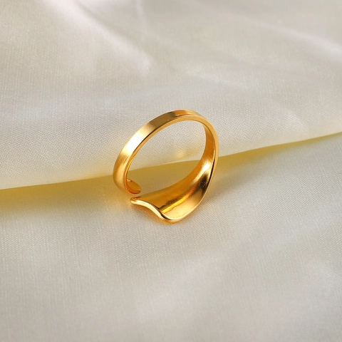 Adjustable Open Ring Geometric Irregular Wavy 18K Gold Plated Stainless Steel Minimalist Fashion Jewelry For Women
