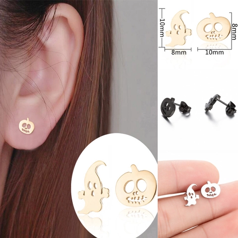 Halloween Ghost Pumpkin Stud Earrings Stainless Steel 18K Gold Plated Asymmetric Minimalist Jewelry For Women Girls