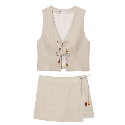 Top Gilet Senza Maniche E Pantaloncini Portafoglio Da Donna Misto Cotone Lino Lacci Con Perline Scollo A V Abiti Estivi Casual Avena