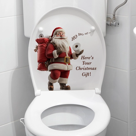 Funny Santa Claus Christmas Toilet Lid Sticker PVC Removable Waterproof Bathroom Tank Decal Festive Holiday Home Decor