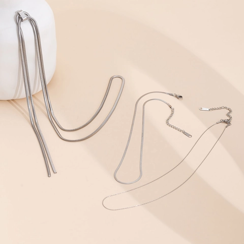 Minimalist Stainless Steel Snake Bone Chain Necklace Long DIY Jewelry Accessories Adjustable Extension
