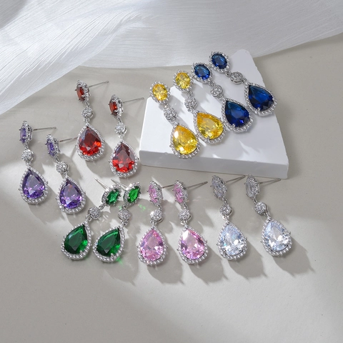 Luxury Tear Drop Dangle Earrings For Women With Zircon Brass Body And 316 Stainless Steel Earring Post Party Jewelry
