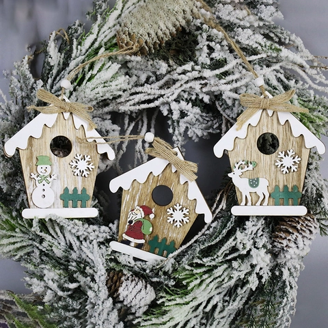 Ornamenti Appesi Casa Di Legno Di Natale Babbo Natale Pupazzo Di Neve Renna Decorazione Albero Artigianato Legno Laser