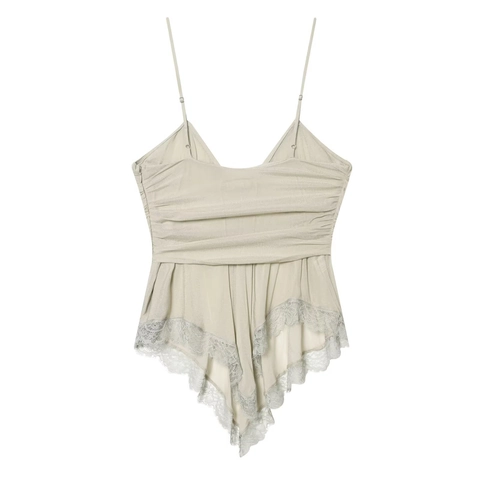 Damen V-Ausschnitt Camisole Künstliche Perle Chiffon Plissee Top Mit Spitzenbesatz Verstellbare Träger Sommer Mode Elegant Ärmellos