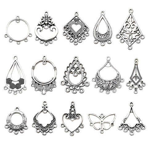 Zinc Alloy Earring Connectors Multi Hole Hollow Out Filigree Jewelry Links Vintage Bohemian Style For DIY Handmade Crafting