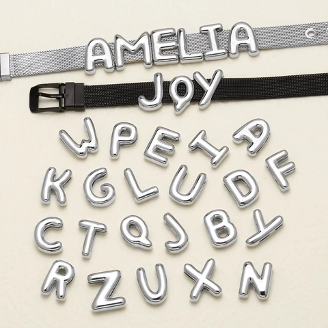DIY English Letter Bracelet Sliding Charms Copper Adjustable Leather Mesh Band Jewelry For Women
