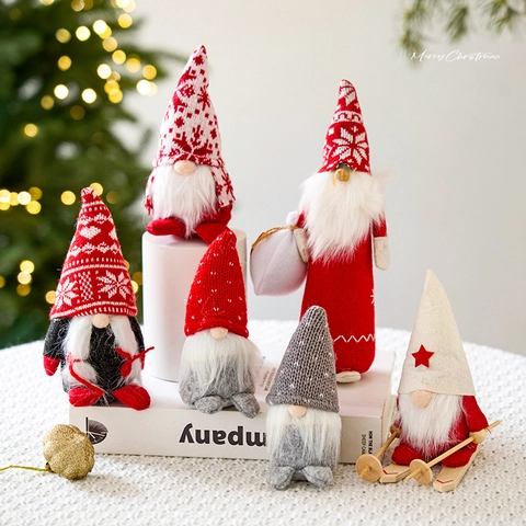 Gnomes De Noël Tomte Suédois Décorations En Peluche Bonnet Tricoté Longue Barbe Ornements De Table Décoration Nordique