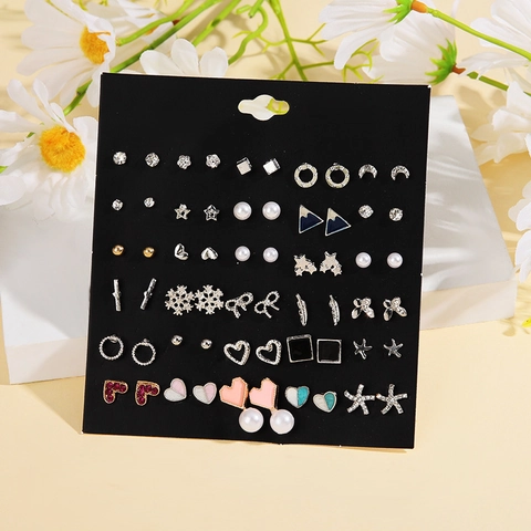 Orecchini Lega Imitazione Perla Artificial Strass Con Perno In Acciaio Cuori Fiocchi Foglie Stelle Lune Moda Donna