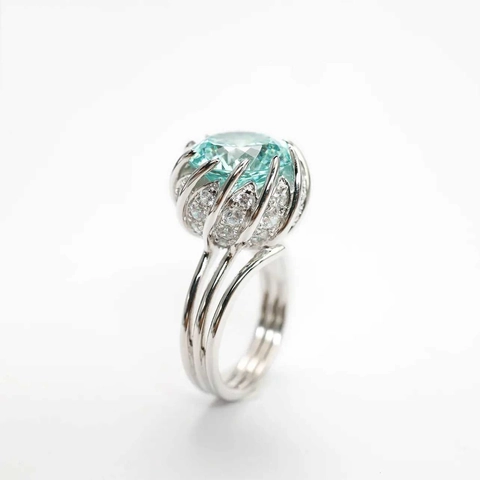 Mode Paraiba Blaugrün Strass Blume Verstellbarer Ring Kupfer Offener Lotus Ring Für Damen Party Täglich Schmuck