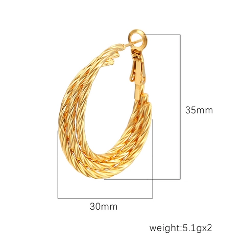 Moderni Orecchini a Cerchio in Acciaio Inossidabile a Triplo Strato con Torsione per Donna Placcati in Oro 18K Argento Gioielli