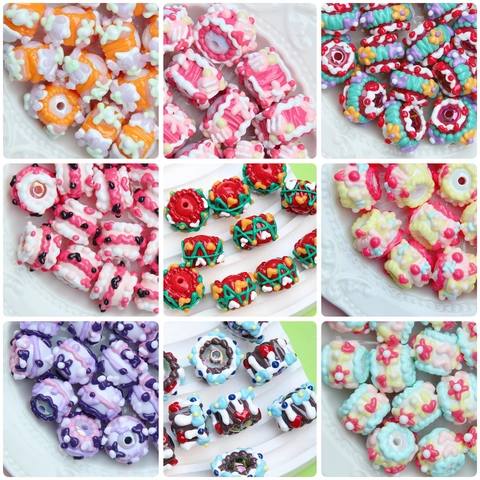 Acrylic Hand Painted Beads Colorful Contrast DIY Jewelry Making Sweet Kawaii Patterned Spacer For Bracelet Necklace Phone Chain