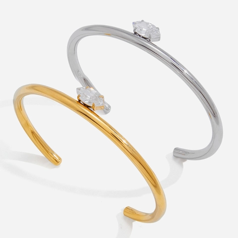 Stainless Steel Open Cuff Bracelet 18K Gold Plated Marquise Zircon Waterproof Hypoallergenic Jewelry For Women