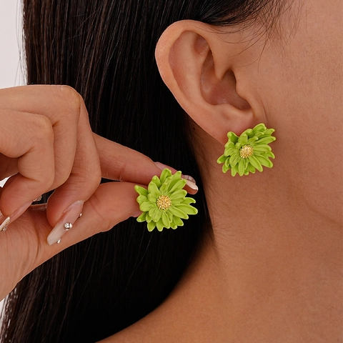 Daisy Flower Stud Earrings Alloy Colorful Matte Design With Silver Earring Post Sweet Minimalist Style For Women Girls
