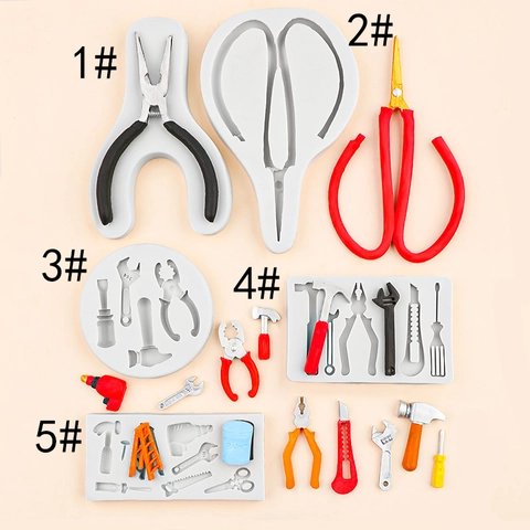 Hardware Tools Silicone Mold Pliers Scissors Wrench Hammer Screwdriver Saw For Fondant Chocolate Cake Decor DIY Craft