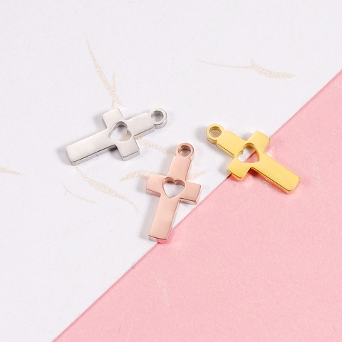Dijes De Cruz Acero Inoxidable 304 Corazón Hueco DIY Accesorios De Joyería Espejo Pulido Religioso Minimalista