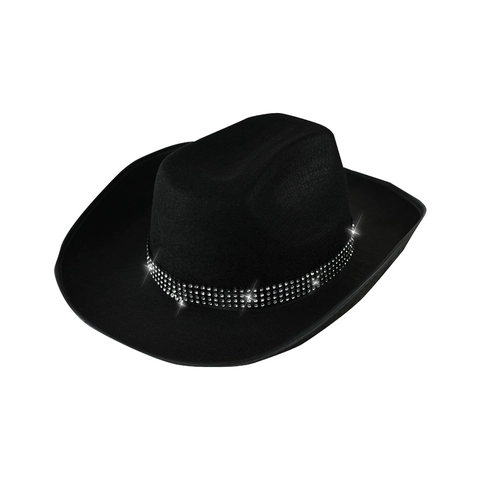 Western Cowboy Hat Polyester Felt Rhinestone Band Wide Brim Jazz Party Performance Vintage Fedora Style For Women Men