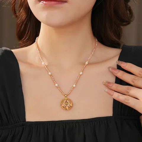 Vintage Maillard Stil Anhänger Halskette Mit Kupfer Katzenauge Glasperlen Und Weißen Imitationsperlen Für Frauen Elegant