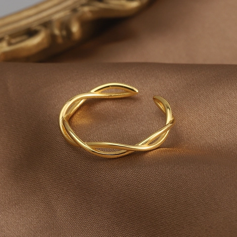 925 Sterling Silver Intertwined Wave Open Ring Adjustable Minimalist Ins Style Niche Design Fashion Jewelry For Women