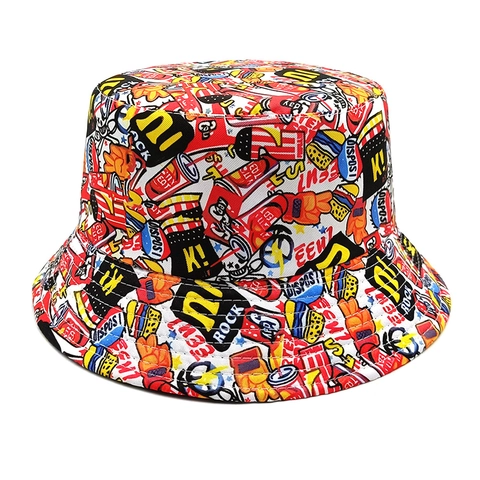 Unisex Πολυεστέρας Διπλής Όψης Γκράφιτι Καπέλο Bucket Χάμπουργκερ Κόλα Εκτύπωση Καλοκαίρι Προστασία Ήλιου Streetwear