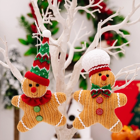 Knitted Gingerbread Man Christmas Ornament Handmade Plush Doll Pendant For Christmas Tree Decoration Holiday Party Home Decor Gift