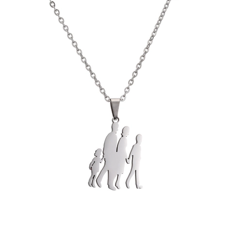 Edelstahl Familie Silhouette Anhänger Halskette Herz Muttertag Geschenk Für Frauen Eltern Und Kinder Schmuck