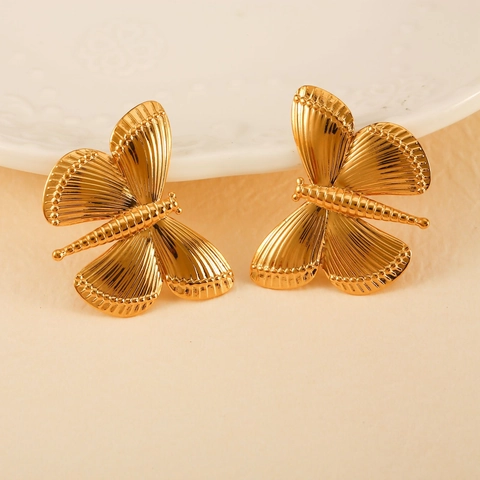 Boucles d'Oreilles Clous Libellule Papillon en Acier Inoxydable Plaqué Or 18K Mode Individuelle Minimaliste Bijoux Femme Cadeau