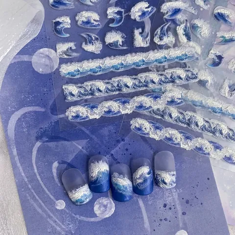 Autocollants De Nail Art En Relief 5D Motif Vagues De L'Océan Texture 3D Autocollants Décoration De Manucure DIY Pour Femmes