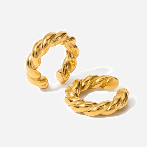 Boucles D'oreilles Ear Cuff Corde Torsadée Plaqué Or 18K Acier Inoxydable Géométrique Rond Minimaliste Sans Perçage Pour Femmes