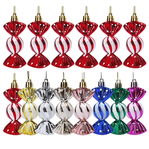 Adornos Colgantes Para Árbol De Navidad Con Forma De Caramelo Plástico Galvanizado Con Rayas Brillantes Decoración Fiesta