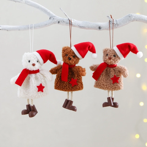Ornamento Sospeso Orsetto Natale Peluche Tessuto Sherpa Cappello Sciarpa Rossa Per Albero Decorazione Casa Festiva Carino