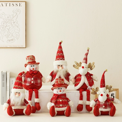 Weihnachts Plüsch Gnome Ornamente Gestrickter Weihnachtsmann Schneemann Elch Puppe Sitzend Lange Beine Desktop Deko