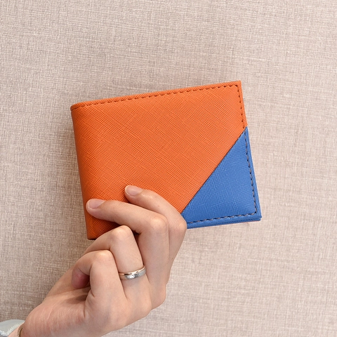 Ανδρικό Πορτοφόλι Bifold Saffiano PU Δέρμα Color Block Λεπτό Κοντό Θήκη Καρτών Με Τσέπη Με Φερμουάρ Μόδα