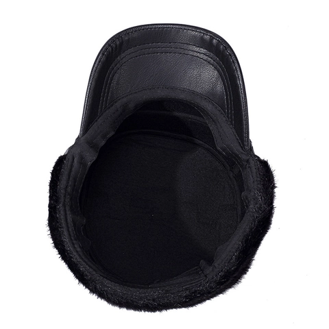 Gorro Bomber De Invierno Para Hombre Cuero PU Forro De Piel Sintética Grueso Cálido Resistente Al Viento Con Orejeras