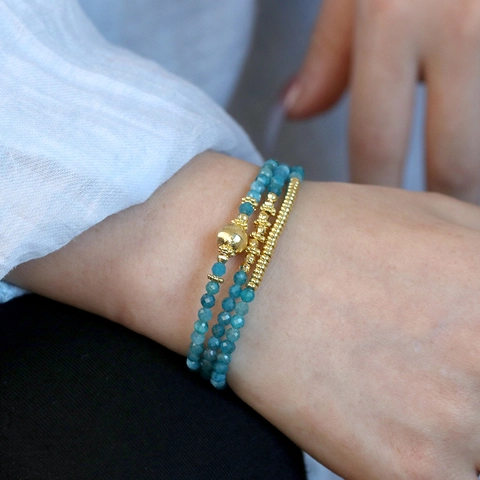 Faceted Gemstone Beaded Bracelet 18K Gold Plated Copper Adjustable Boho Minimalist Fashion Women Jewelry