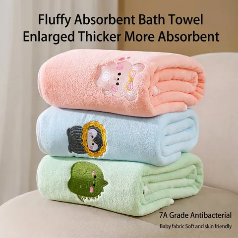 Baby Bath Towel Soft Thickened Coral Velvet Water Absorbent Cartoon Animal Embroidery Quilt Blanket For Infants