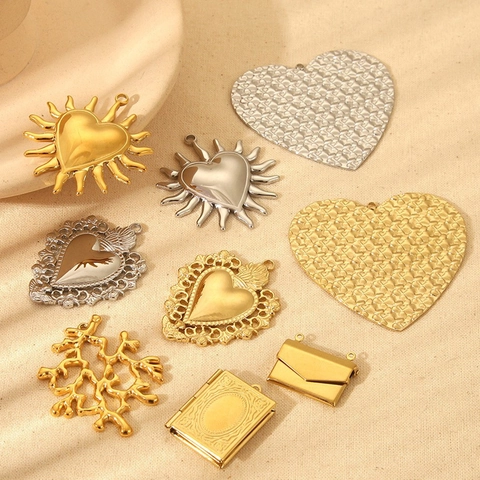 Stainless Steel Heart Sun Envelope Book Locket Coral Charms Pendants For DIY Jewelry Making Necklaces Bracelets Retro Style