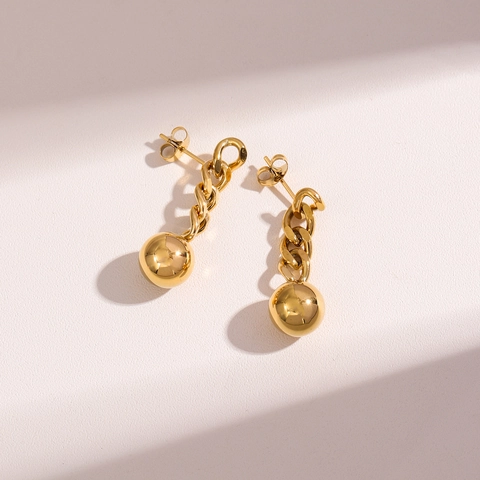 Minimalist Chain Ball Drop Earrings Stainless Steel Polished Commuter Fashion Jewelry For Women