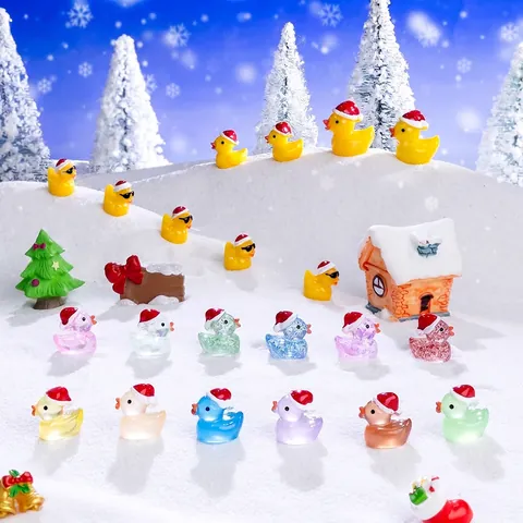 Mini Weihnachtsente Figuren Harz Kunststoff Leuchtend Glitzer Tischschmuck Mikro Landschaft Feiertagsdekoration Süß