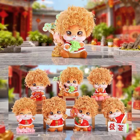 Zodiac Horse Figurine Resin Blind Box Afro Hair Trendy Desktop Ornament Lucky Mascot Chinese Style Gift