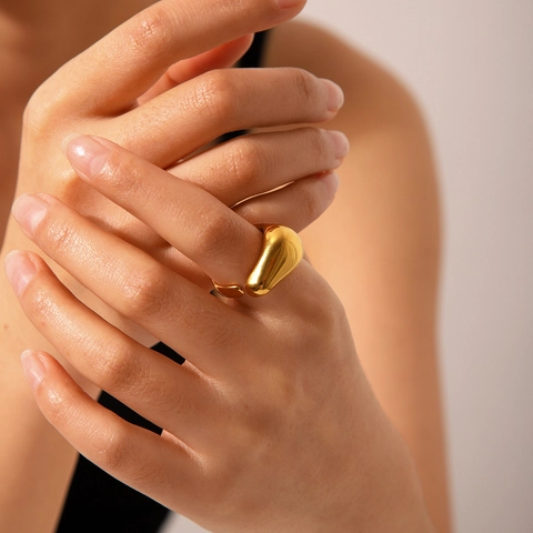 Anello Aperto A Goccia Acciaio Inossidabile Placcato Oro 18K Grosso Stile Lava Irregolare Gioielli Minimalisti Regolabili