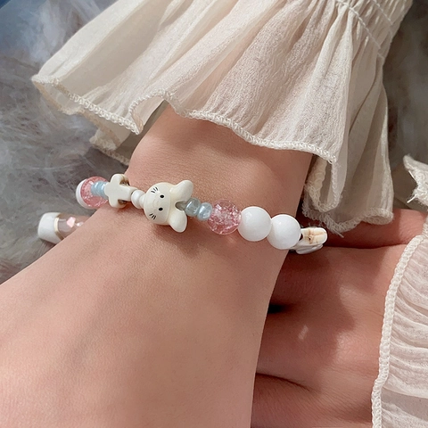 Handgefertigtes Keramik Perlenarmband Makrone Buntes Tier Elefant Hase Stern Anhänger Süßer Modeschmuck Für Frauen