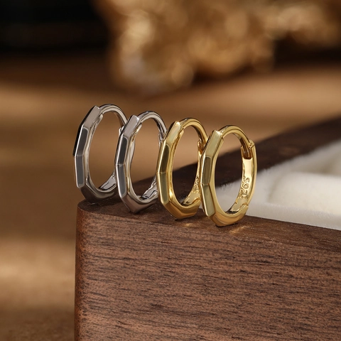 925 Sterling Silber Hoop Ohrringe Geometrische Oktogon Polygon Minimalistische Mode Schmuck Für Frauen